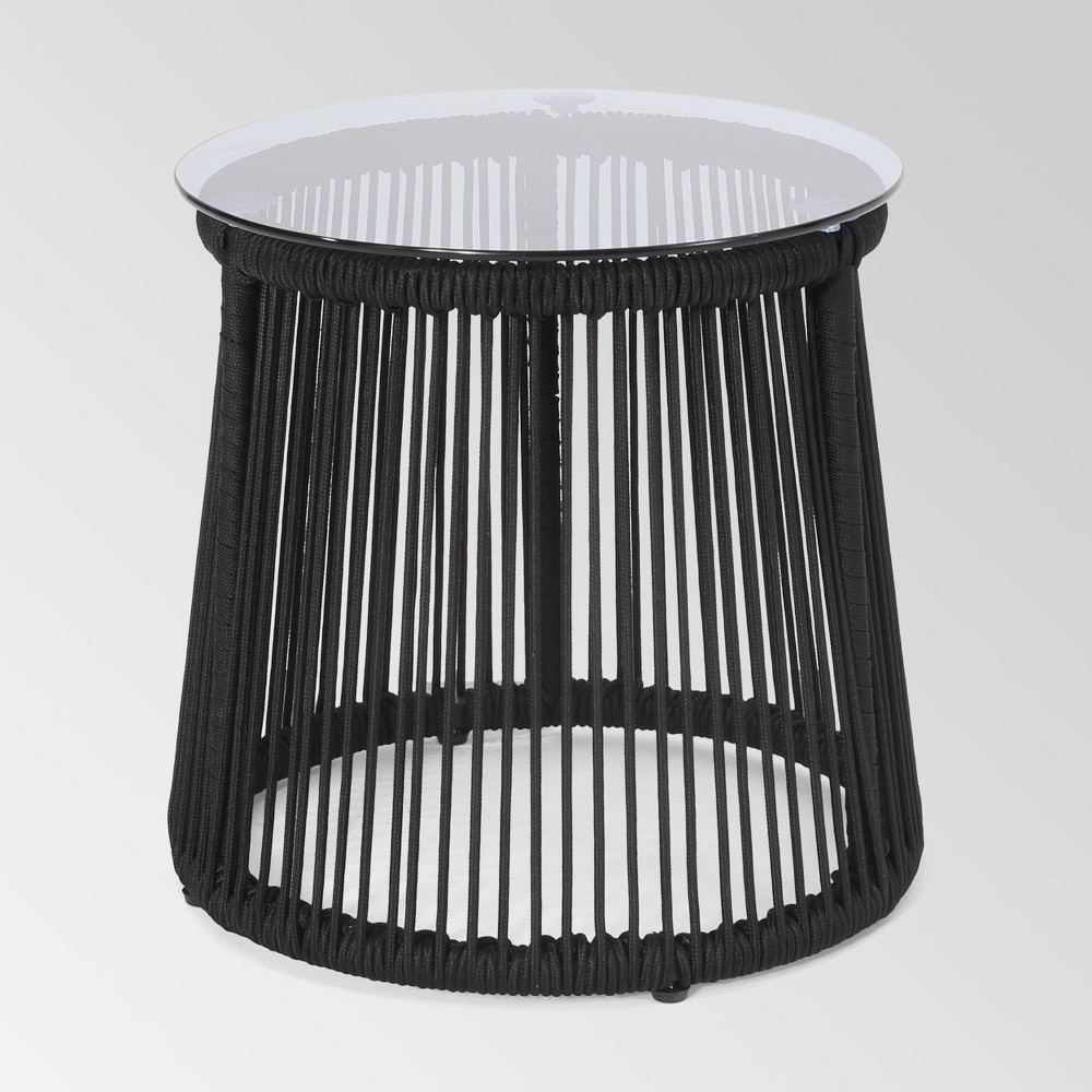 Photos - Coffee Table Moonstone Rope Weave Modern Side Table - Black - Christopher Knight Home: Weather-Resistant Iron Patio Table