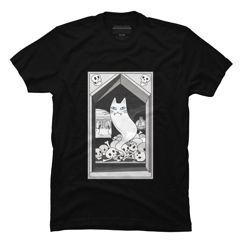 Men's Design By Humans Ghost cat the Keeper of the Crypt By runcatrun T-Shirt, 1 of 3