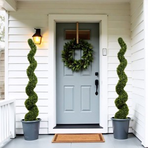 KTMBDW Artificial Boxwood Spiral Topiary Trees, Tall Faux Plant Outdoor, All-Year Green Fake Plant for Decorative/Indoor/Porch/Garden - 1 of 4