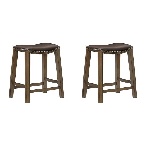 Homelegance 24 Counter Height Wooden, Brown Saddle Bar Stools