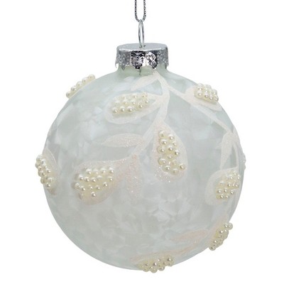 80mm White Pearl Glass Christmas Ball Ornament Set of Six