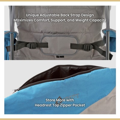 XXL Blue and Gray Padded Folding Camping Chair with Armrests