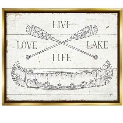 Stupell Industries Live Love Lake Rustic Canoe Oars Floater Canvas Wall Art