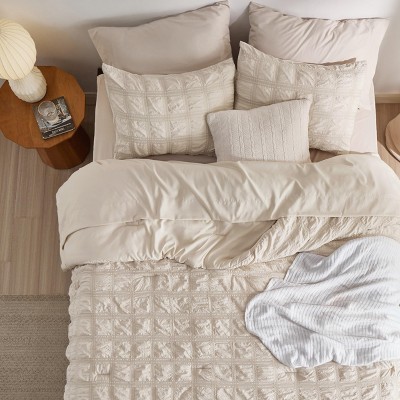 Bedsure 7 Pcs Plaid Seersucker Bedding Set Queen Size Beige — фото 2