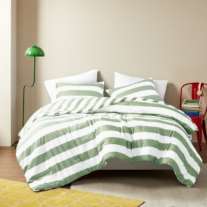 3Pcs Stripe Pattern Soft & Fluffy Comforter Set, Lightweight Fabric Trendy Design Bed Set with Matching Shams for Year-Round Use - 1 of 4