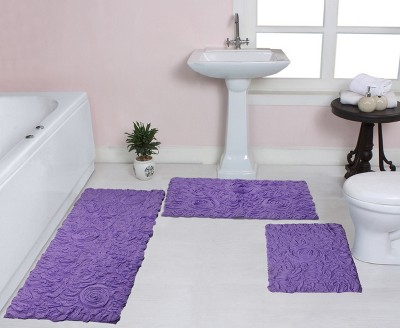 Bell Flower Collection Cotton Floral Pattern Tufted Bath Rug Set Pack of 3 - Home Weavers