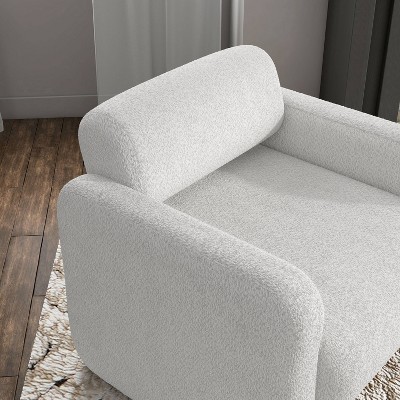 White Boucle Upholstered Barrel Accent Chair with Wood Frame