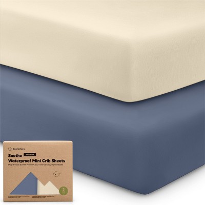 KeaBabies 2pk Soothe Waterproof Fitted Mini Crib Sheets for Girl, Boy, 100% Organic Soft Cotton Pack and Play Sheets