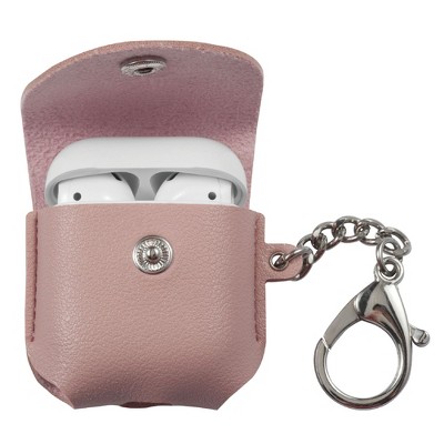 Insten Cute Leather Case Compatible with AirPods 1 & 2 - Protective Skin Cover with Keychain, Pink