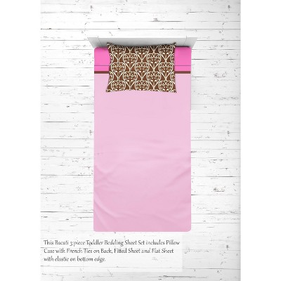 Bacati - Damask Pink Chocolate 3 pc Toddler Sheet Set