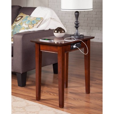Walnut Shaker Chair Side Table with Charging Station