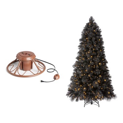 Home Heritage 1-1.75" Christmas Tree Base Rotating Metal Stand with Snowdrift 6.5' 500 Pre-Lit Warm White LED Lights Artificial Christmas Tree