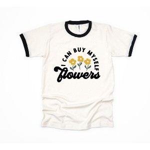 Simply Sage Market Women's I Can Buy Myself Flowers Short Sleeve Ringer Tee - 1 of 2