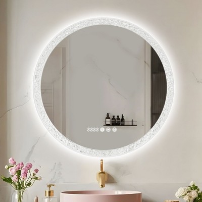 Hyleory Round Mirror for Bathroom, Lighted Makeup Vanity Mirror, Wall-Mounted, Anti-Fog