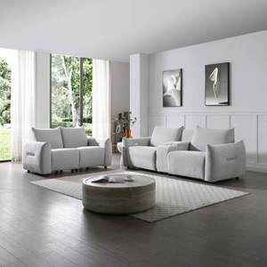 Power Leather Recliner Sofa Set w/ USB, Storage & Cup Holders. Electric Adjustable Backrest & Footrest - Luxury Functional Sofa - 1 of 4