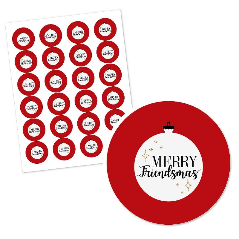 Big Dot of Happiness Red and Gold Friendsmas - Friends Christmas Party Circle Sticker Labels - 24 Count, 2 of 4