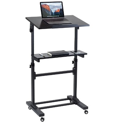 Black Adjustable Mobile Stand Up Desk with Particleboard Top