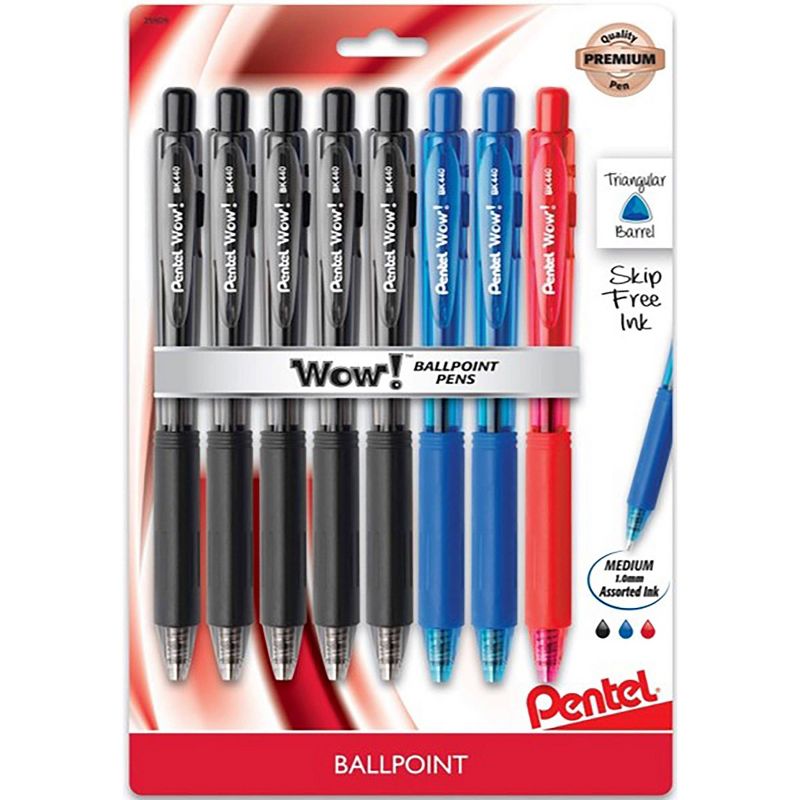 8ct Wow! Ballpoint Pens 1mm Black/Blue/Red - Pentel, 1 of 9