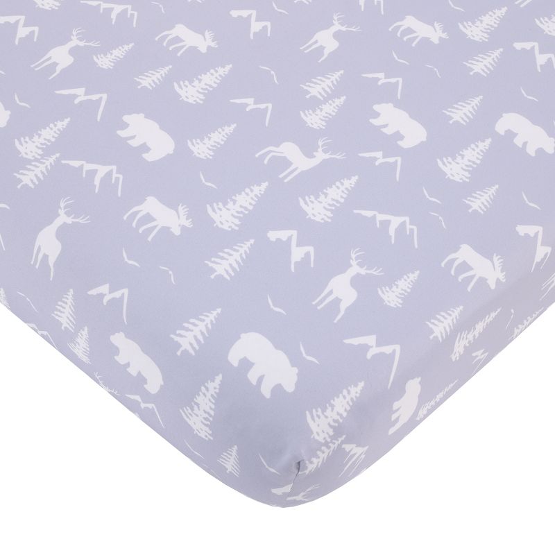 Little Love by NoJo National Park Navy Buffalo Check, Gray, Blue, and Brown Camping Bear, Deer, and Fox 3 Piece Nursery Crib Bedding Set, 3 of 8