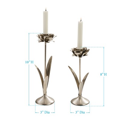 Silver Bloom Metal Tabletop Candlestick Set