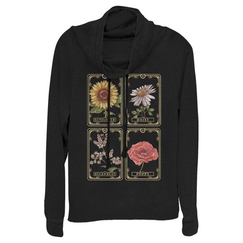 Junior's Lost Gods Floral Tarot Cards Cowl Neck Sweatshirt - image 1 of 4