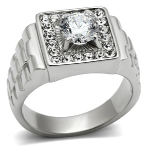 Slickblue Men's Polished Stainless Steel Ring, Clear CZ Center, Round Band Style, No Plating, Sizes 9-13 - 1 of 4