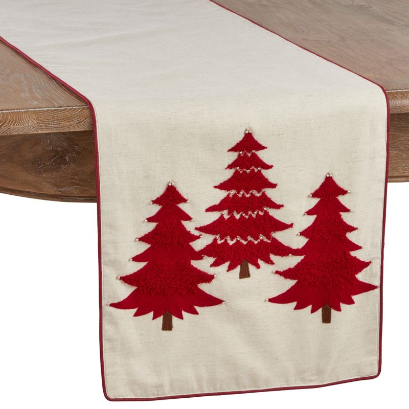 Saro Lifestyle Embroidered Christmas Tree Dining Table Runner, 1 of 4