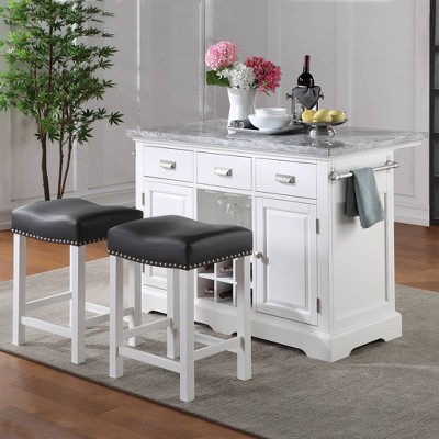 Set of 2 Black Leatherette Backless Counter Stools with White Wood Frame