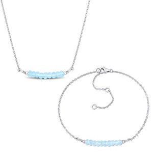 EVERLY JEWELRY | Silver Gemstone Necklace and Bracelet Set- Multiple Gemstone & Metal Color Options - 1 of 4