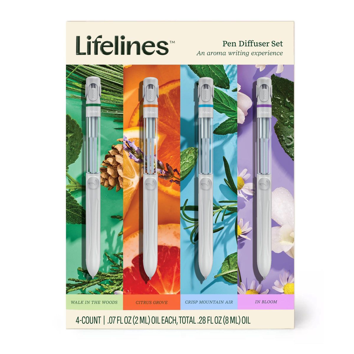 Lifelines 4pk Pen Diffuser Set with Assorted Essential Oil Blends: Aromatic Writing Gift Set