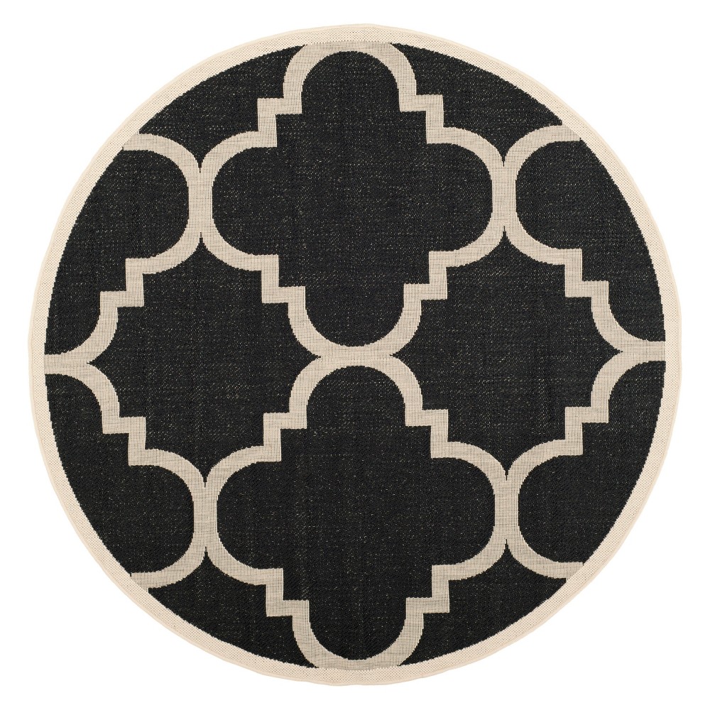 6'7in Richmond Round Outdoor Rug Black/Beige - Safavieh