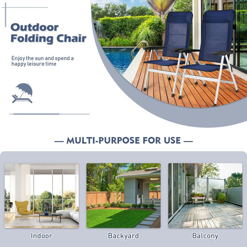 Costway 2/4PCS Patio Dining Chair Aluminum Camping Adjust Portable Headrest Navy, 5 of 11