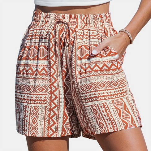 Women's Geometric Drawstring Shorts - Cupshe-s-red : Target