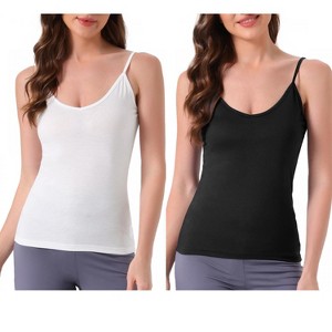INSPIRE CHIC Women's 2 Pcs Camisole Scoop Neck Sleeveless Tank Undershirt Spaghetti-Strap Pajama Tops - 1 of 4