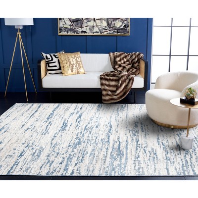 Amelia 9' Square Ivory and Blue Abstract Synthetic Rug