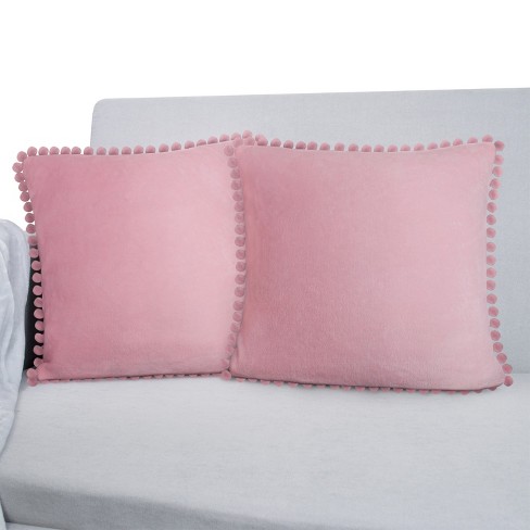 Pavilia Set Of 2 Pom Pom Throw Pillow Covers, Decorative Pompom Fringe  Square Cushion Cases For Couch Sofa Bed, Light Pink/18 X 18 : Target