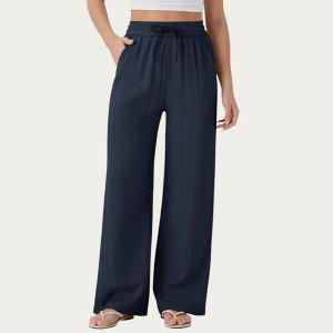 Anna-Kaci Women's High Waist Drawstring Lounge Pants with Wide Leg Silhouette Soft Relaxed Knit Fabric - 1 of 3