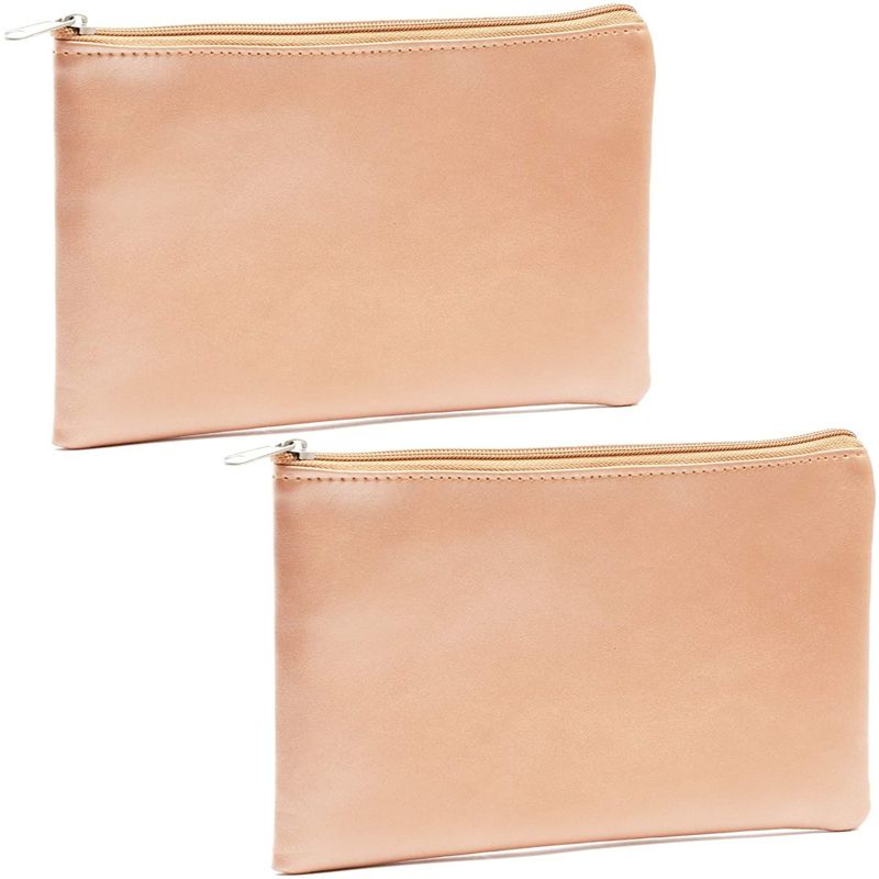Juvale 2x Rose Gold Cosmetic Makeup Zipper Bag Pouch for Stationery Office Travel, 1 of 8