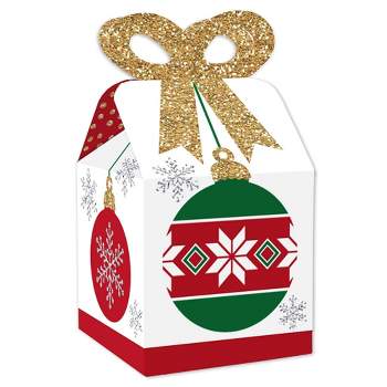 Big Dot of Happiness Ornaments - Square Favor Gift Boxes - Holiday and Christmas Party Bow Boxes - Set of 12