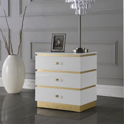Regal White Lacquer & Gold Trim Accent Table with Storage