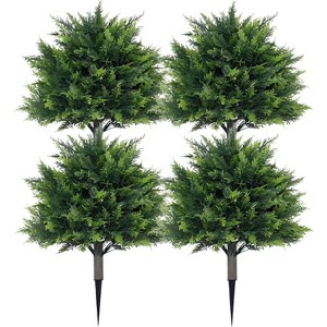 24 Inch Table Top Christmas Tree, Small Artificial Xmas Tree with UV-Resistant Faux Cedar Bushes,Fake Cypress Ball Mini Christmas Tree - 1 of 4