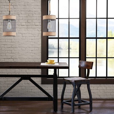 14.3" Black Natural Rope and Metal Mesh Pendant Light