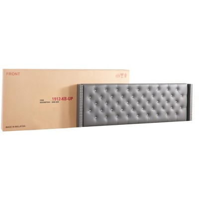 Julie Light Grey Velvet Tufted Upholstered King Bed with Nailhead Trim