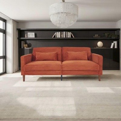 NicBex 74.02 Inch Linen Upholstered Couch 3-Seater Sofa with 2 Throw Pillows for Living Room,Office,Apartment