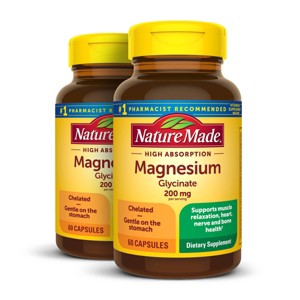 Nature Made 2 Pack/60ct Each High Absorption Magnesium Glycinate 200mg Supplement Capsules - 1 of 4