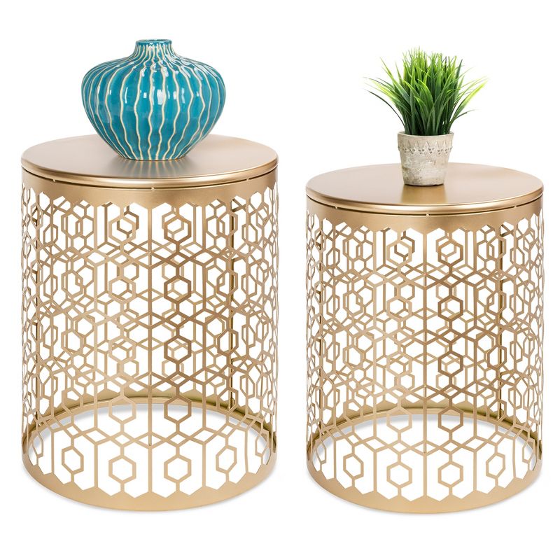 Best Choice Products Set of 2 Decorative Nesting Round Patterned Accent Side Coffee End Table Nightstands, 1 of 8