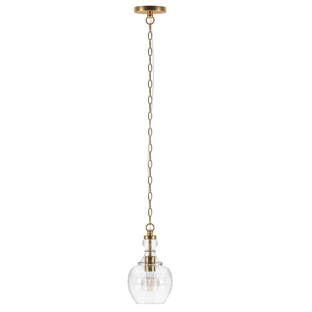 Hudson and Canal 7" Wide Pendant with Glass Shade Brushed Brass: UL Listed, Mid-Century Modern Ceiling Fixture