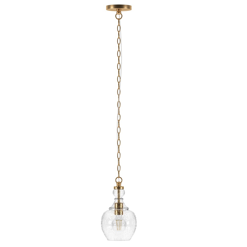 Photos - Chandelier / Lamp Hampton & Thyme 7" Wide Pendant with Glass Shade Brushed Brass: UL Listed,