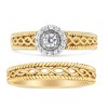 14K Yellow Gold Over Silver 1/5 Cw Diamond Halo Engagement and Wedding Band Set - 2 of 4
