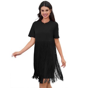 Whizmax Women's Tassel Dress Casual Summer Dress Short Sleeve Fringe Hem Dresses Party Concert Outfits for Women - 1 of 4